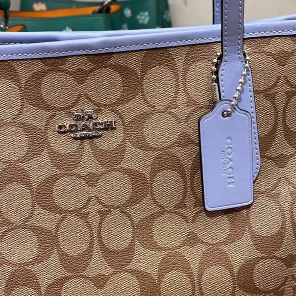Coach 5696 City Tote In Signature Canvas In Khaki/Marble Blue - Picture 13 of 16